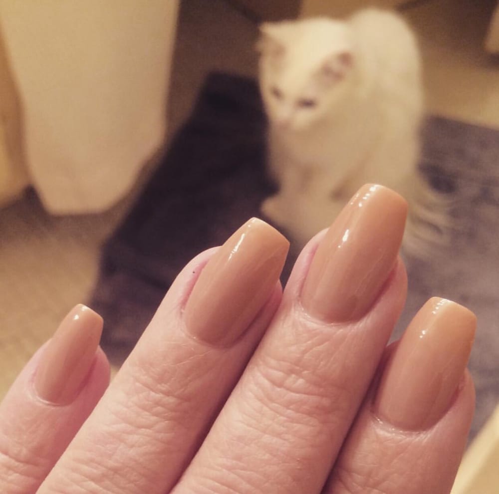 Long square nude acrylic nail set, everyday-glam look